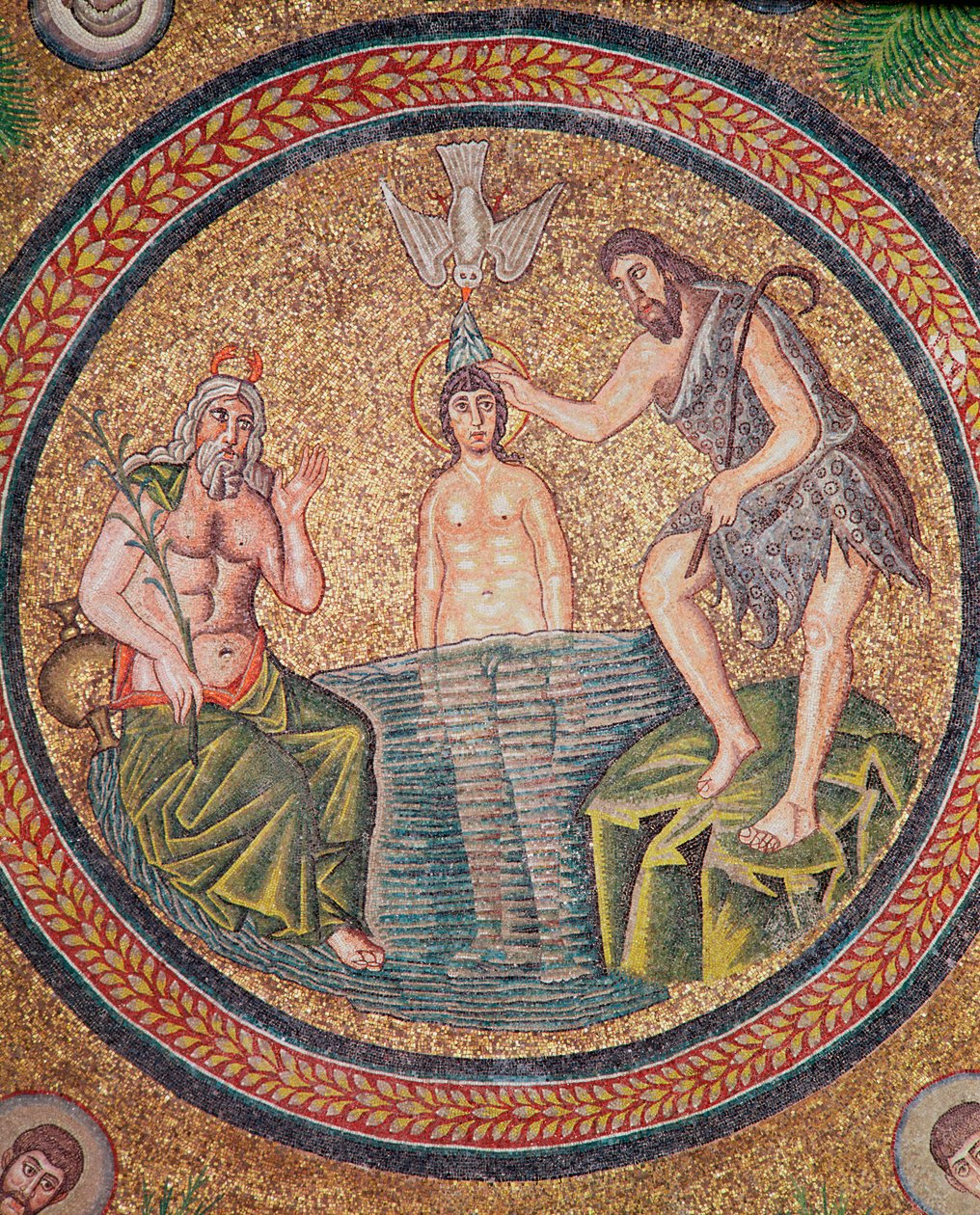 Johannes döparen döper Kristus (mosaik) (detalj av 244978) av Byzantine School