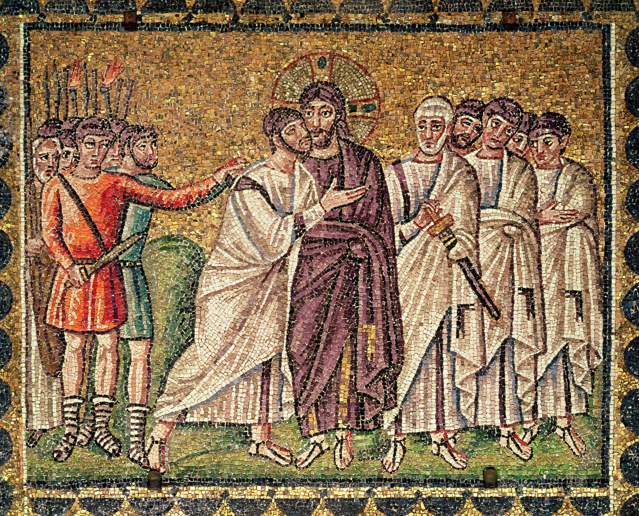 Judas kyss, scener ur Kristi liv (mosaik) av Byzantine School