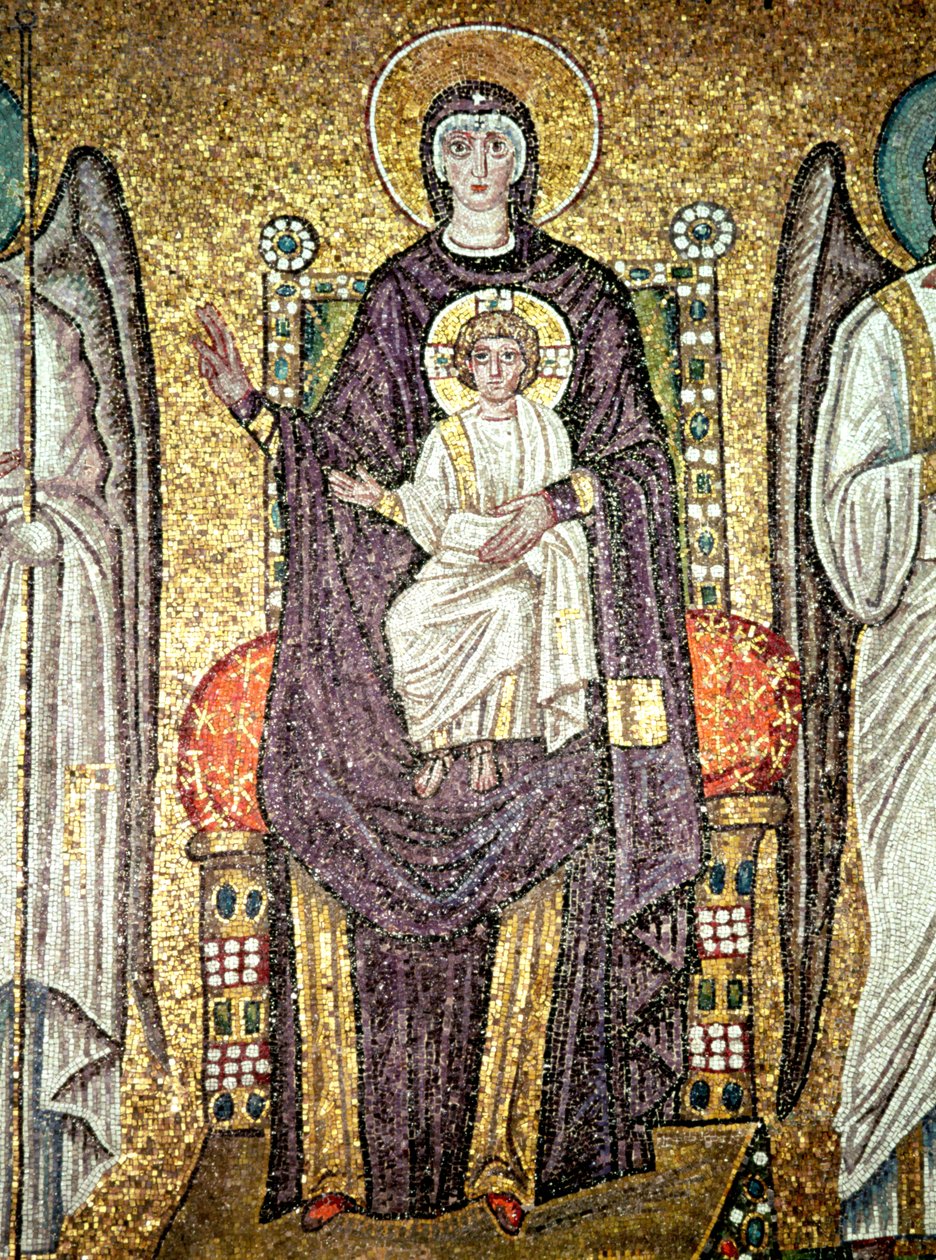 Jungfru och barn, från processionen av martyrerna i långhuset (mosaik) av Byzantine School