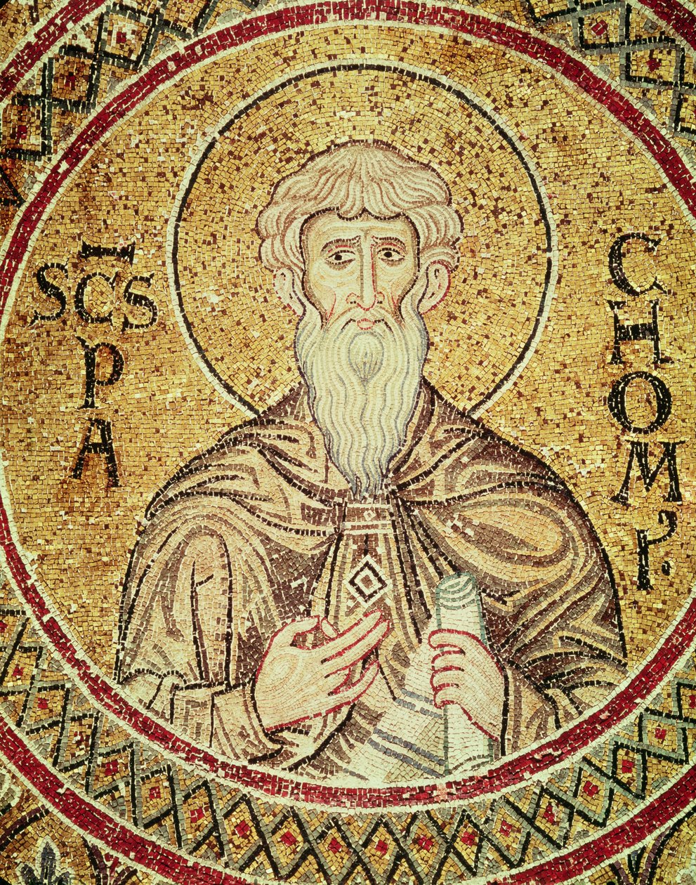St. Pachomius (d. 346) (mosaik) av Byzantine School