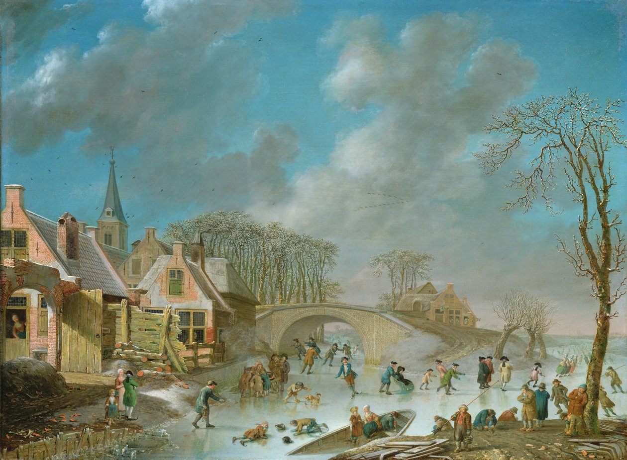 Vinterlandskap med skridskoåkare, 1700-tal av C. Kuipers