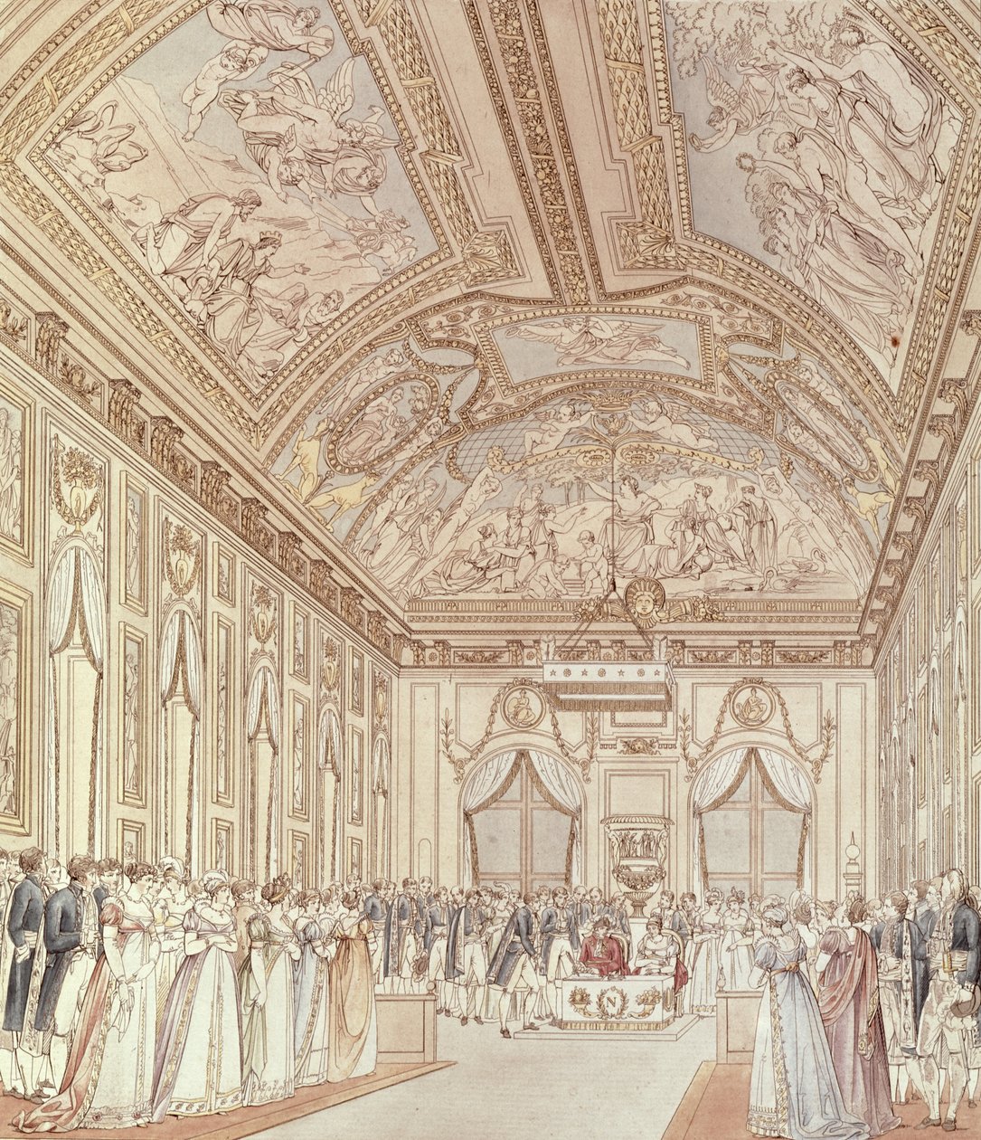 Den civila vigselceremonin mellan Napoleon Bonaparte (1769-1821) och Marie-Louise (1791-1847) i Stora salen i Chateau de Saint-Cloud, 1 april 1810 av C. and Fontaine, P. Percier