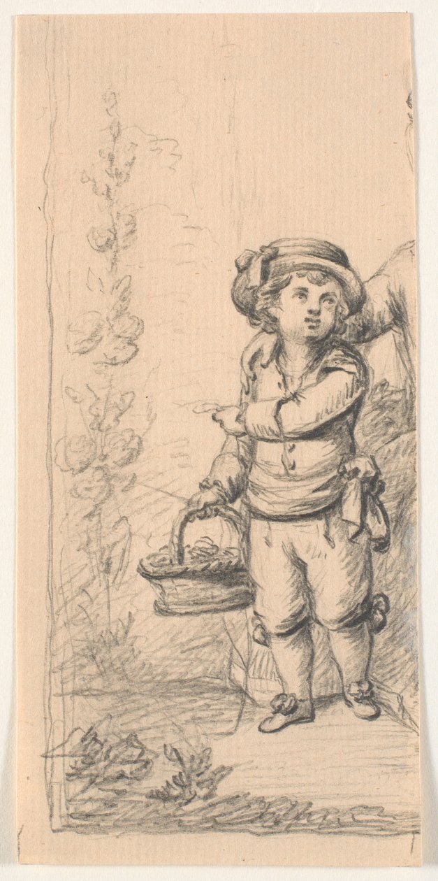 Liten pojke med blomkorg. Avskuren av C.A. Lorentzen
