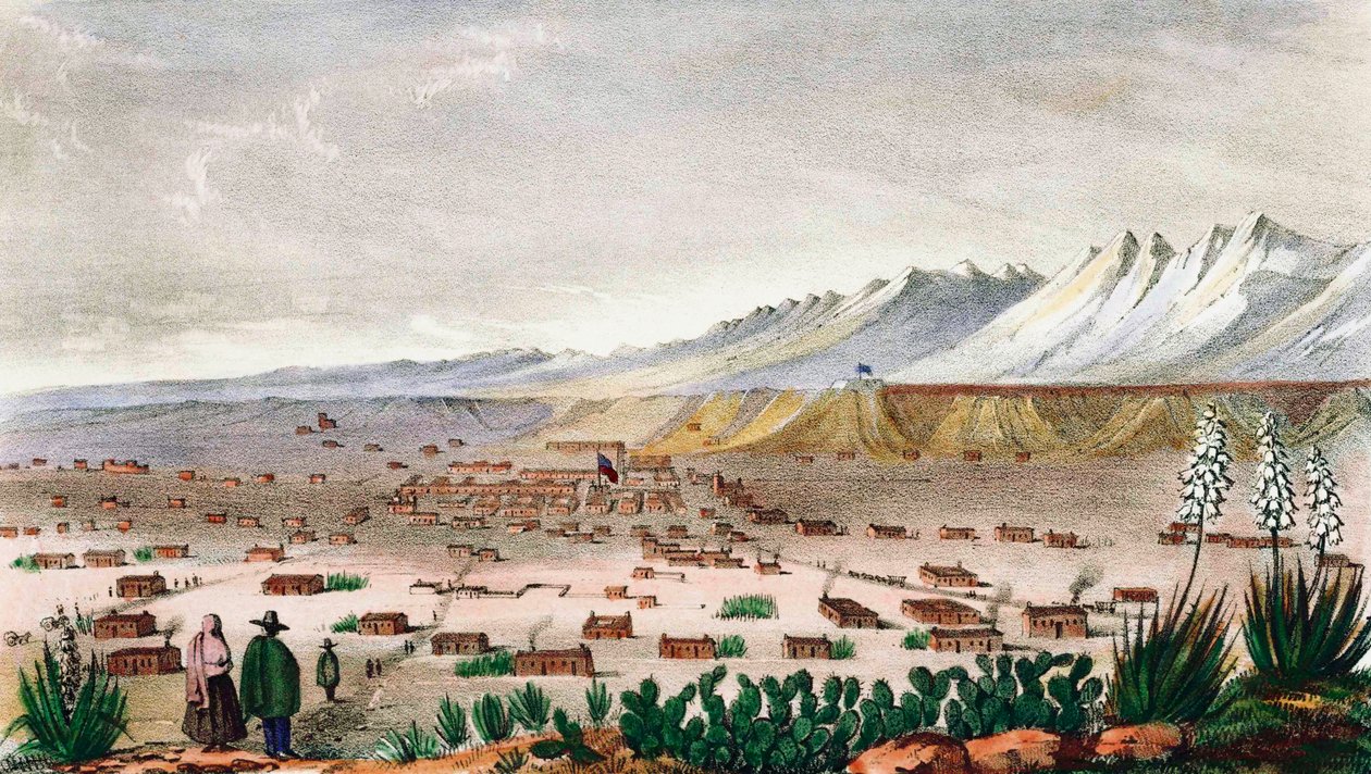Santa Fe, New Mexico, cirka 1848. (tryck) av C.B. Graham