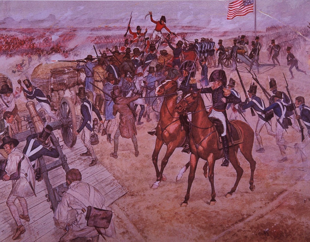 Slaget vid New Orleans (färg litho) av J.B. and Brown J. Rowbotham