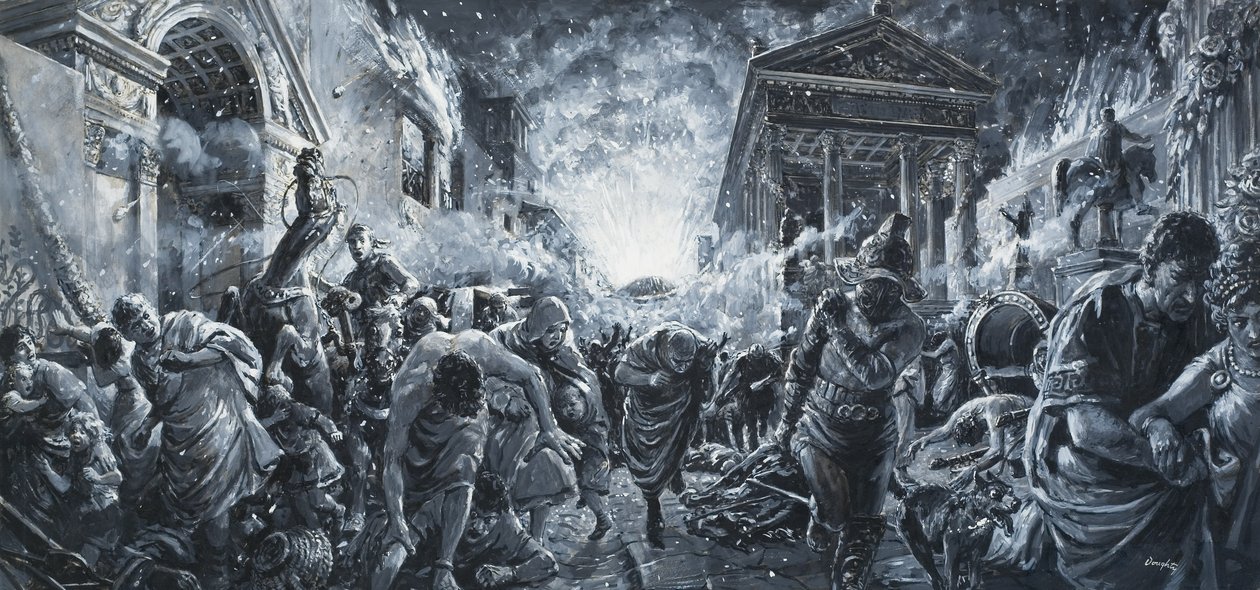 En stads förstörelse (gouache på papper) av C.L. Doughty
