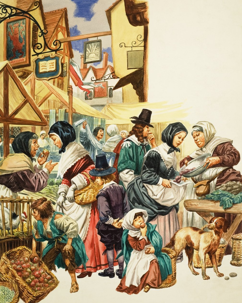 Jacobean Street Scene (gouache på papper) av C.L. Doughty
