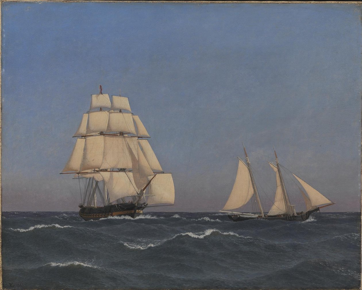 En kapare som seglar ut för en förföljande fregatt av Christoffer Wilhelm Eckersberg