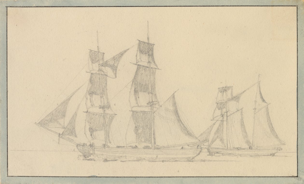 En brigg och en skonare under segel. av Christoffer Wilhelm Eckersberg