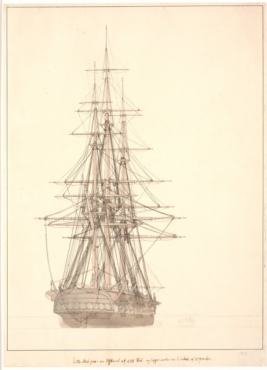En fregatt sett från aktern av Christoffer Wilhelm Eckersberg
