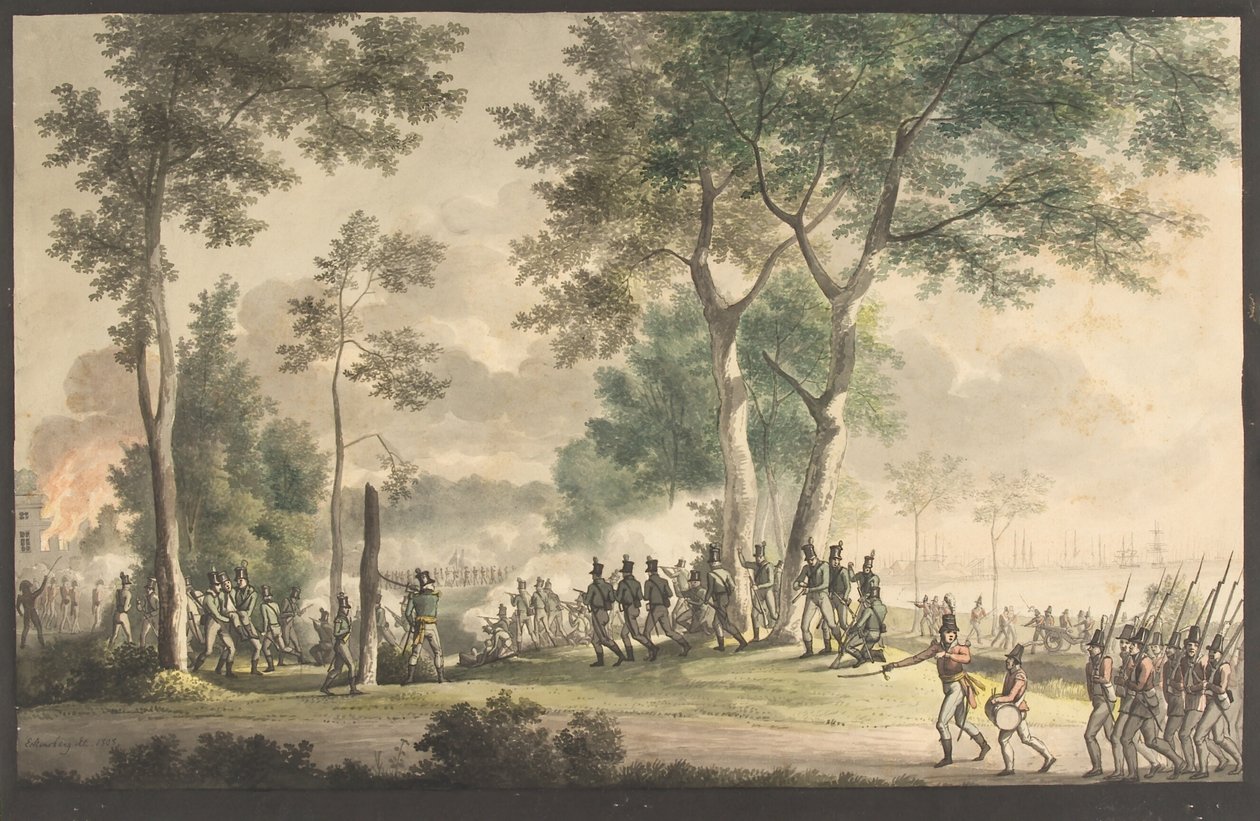 Livsjägarnas utgång i Classens trädgård 31 augusti 1807. av Christoffer Wilhelm Eckersberg