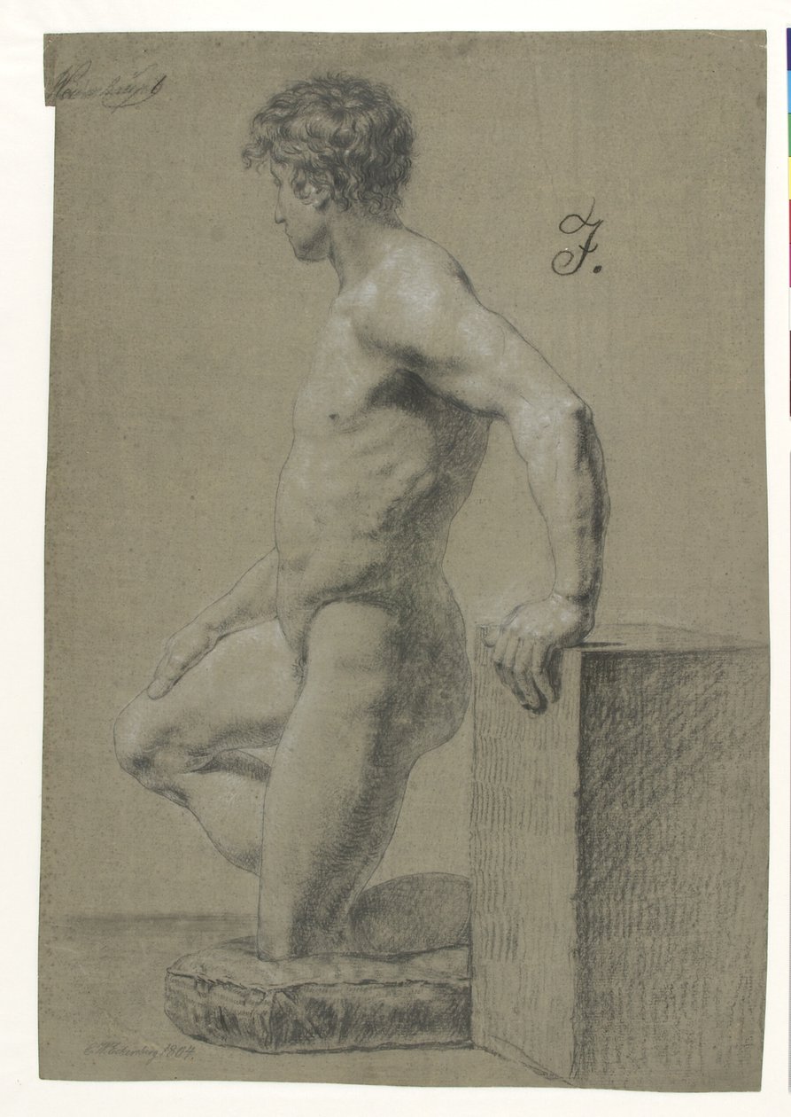 Manlig knästående modellfigur, profil vänster av Christoffer Wilhelm Eckersberg