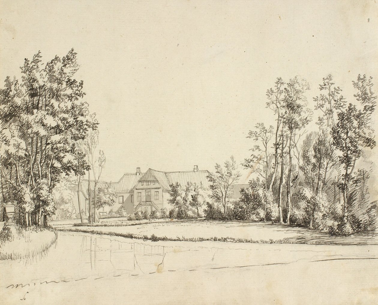 Sanderumgaard sett från trädgården av Christoffer Wilhelm Eckersberg