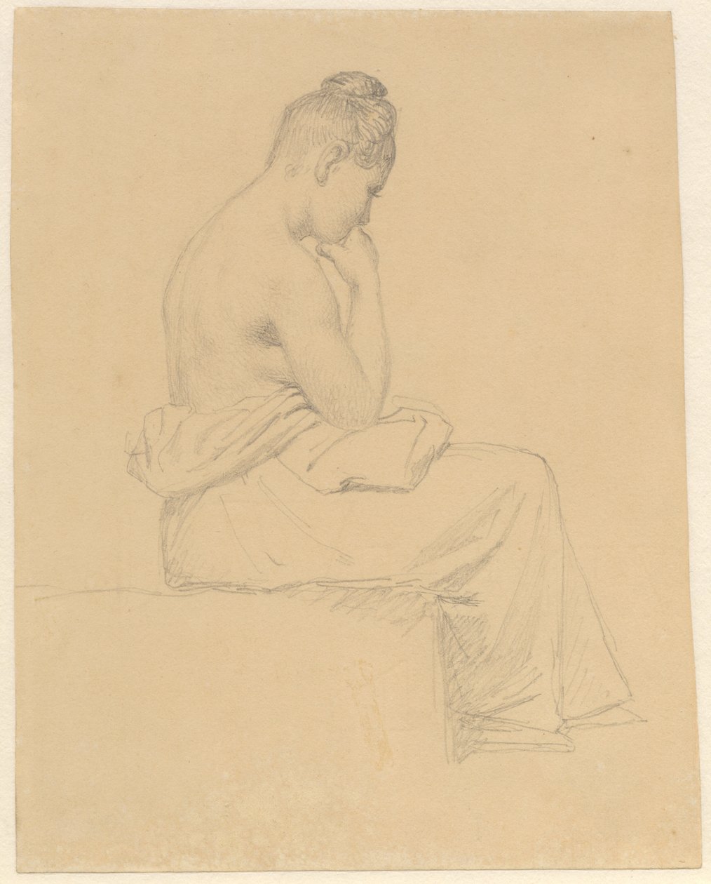 Sittande kvinnlig modell sedd bakifrån. av Christoffer Wilhelm Eckersberg
