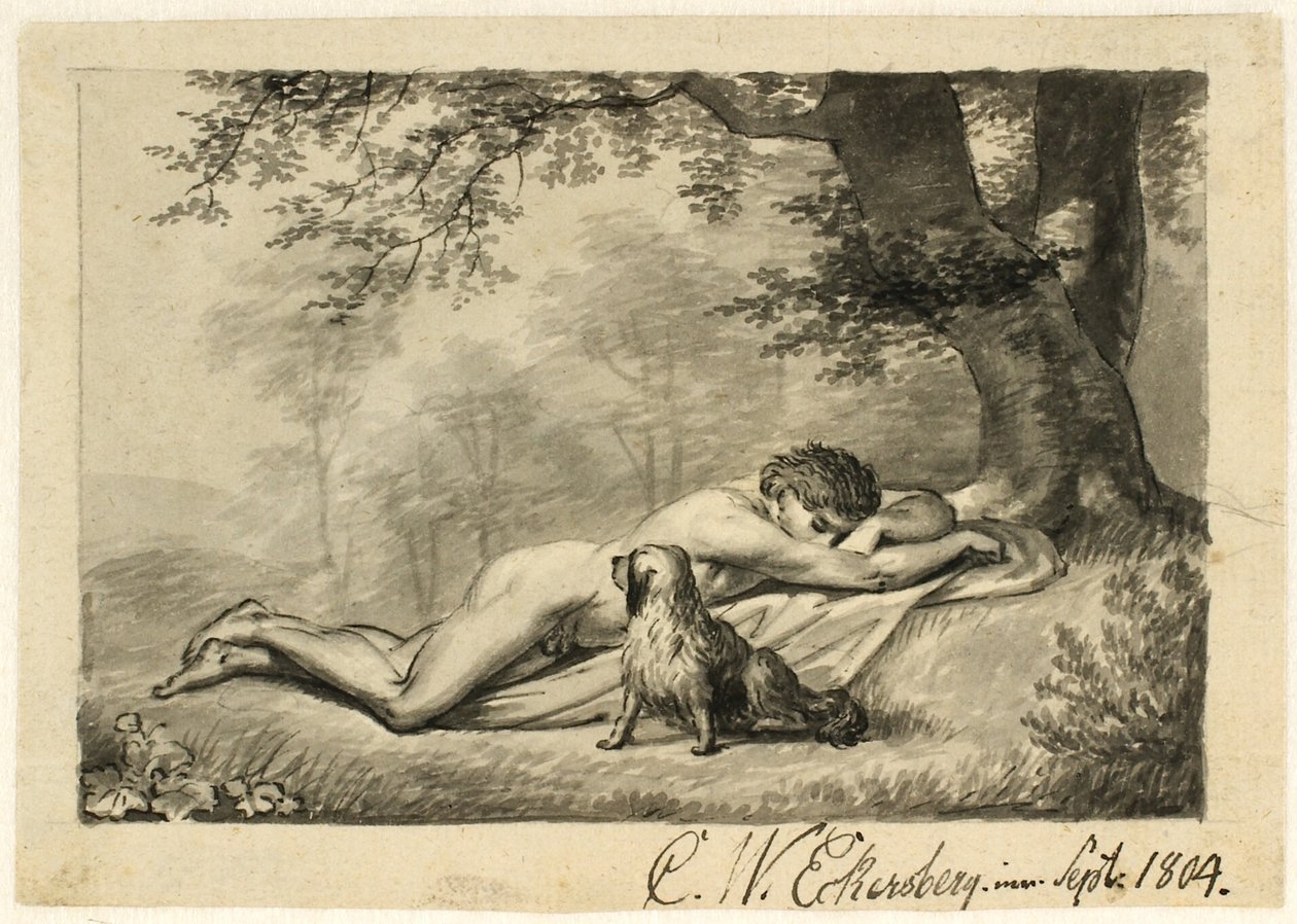 Sova naken pojke vid en vägg av Christoffer Wilhelm Eckersberg