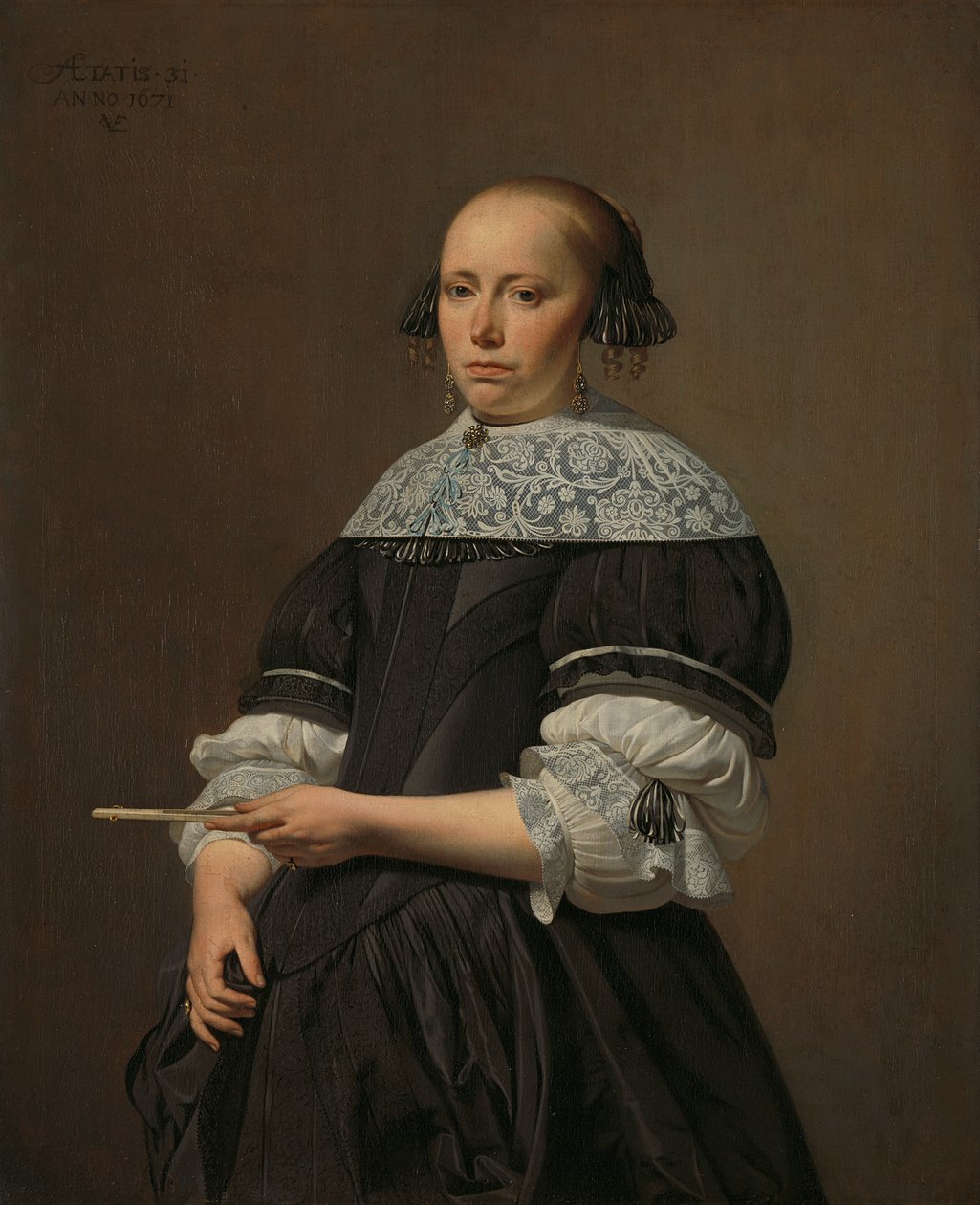 Porträtt av Elisabeth Kessel (1640-1717). av Caesar van Everdingen