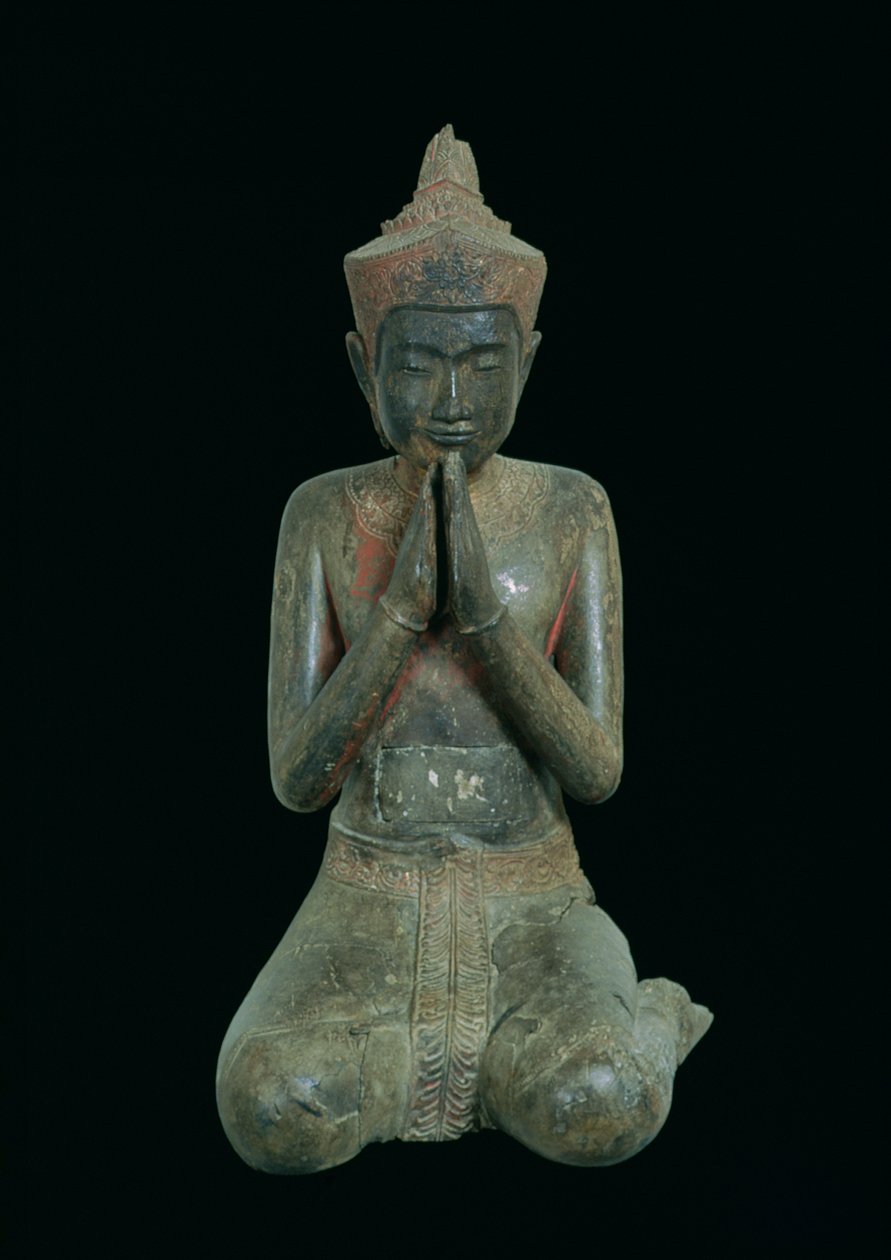 Bedjande knästående figur, Angkor, 1400-1500-talet (brons) av Cambodian School