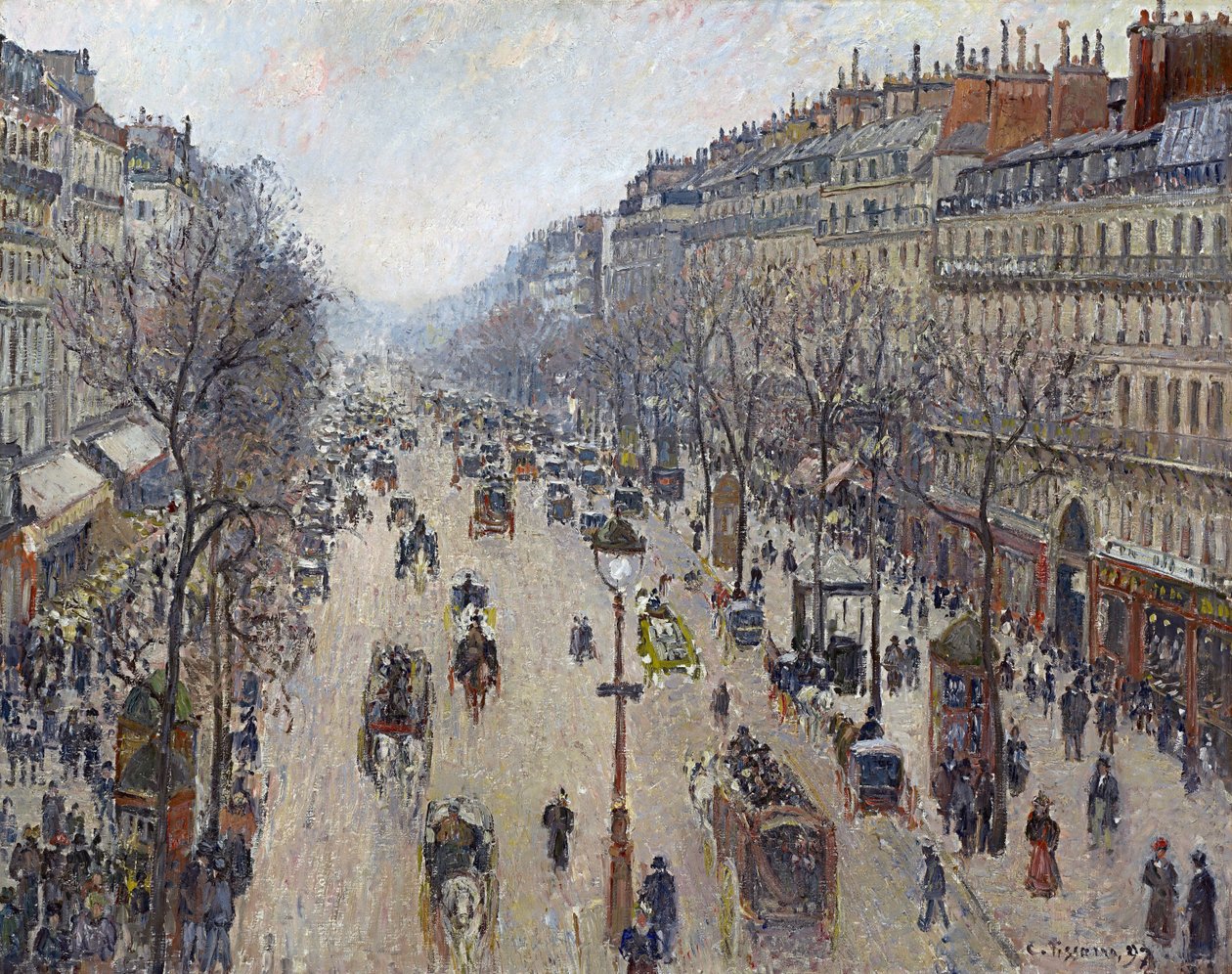 Boulevard Montmartre, morgon, molnigt väder av Camille Jacob Pissarro