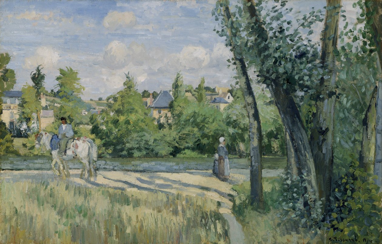 Solljus på vägen, Pontoise av Camille Jacob Pissarro