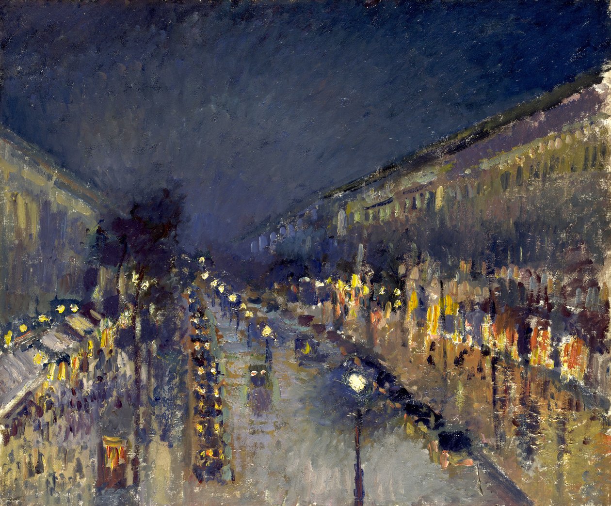 The Boulevard Montmartre at Night av Camille Jacob Pissarro