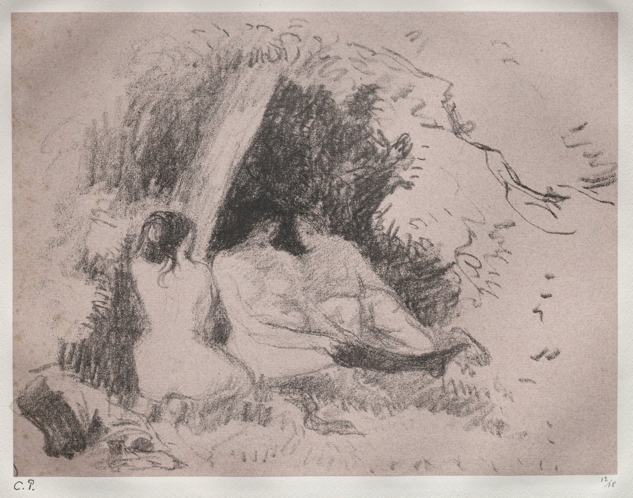 Nakna kvinnor, c. 1896. av Camille Jacob Pissarro