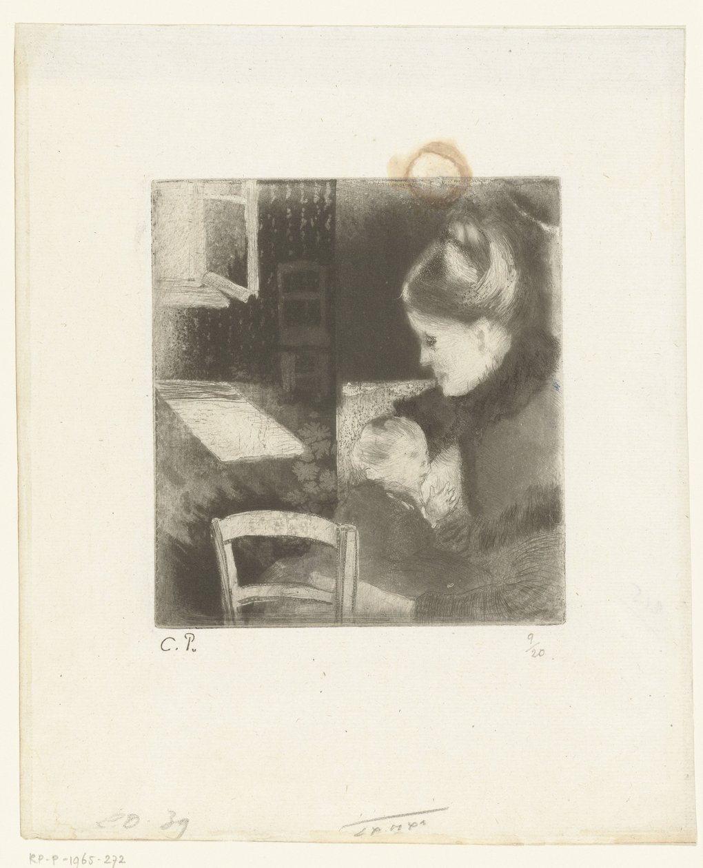 Ammande kvinna Enfant têtant sa mère av Camille Jacob Pissarro