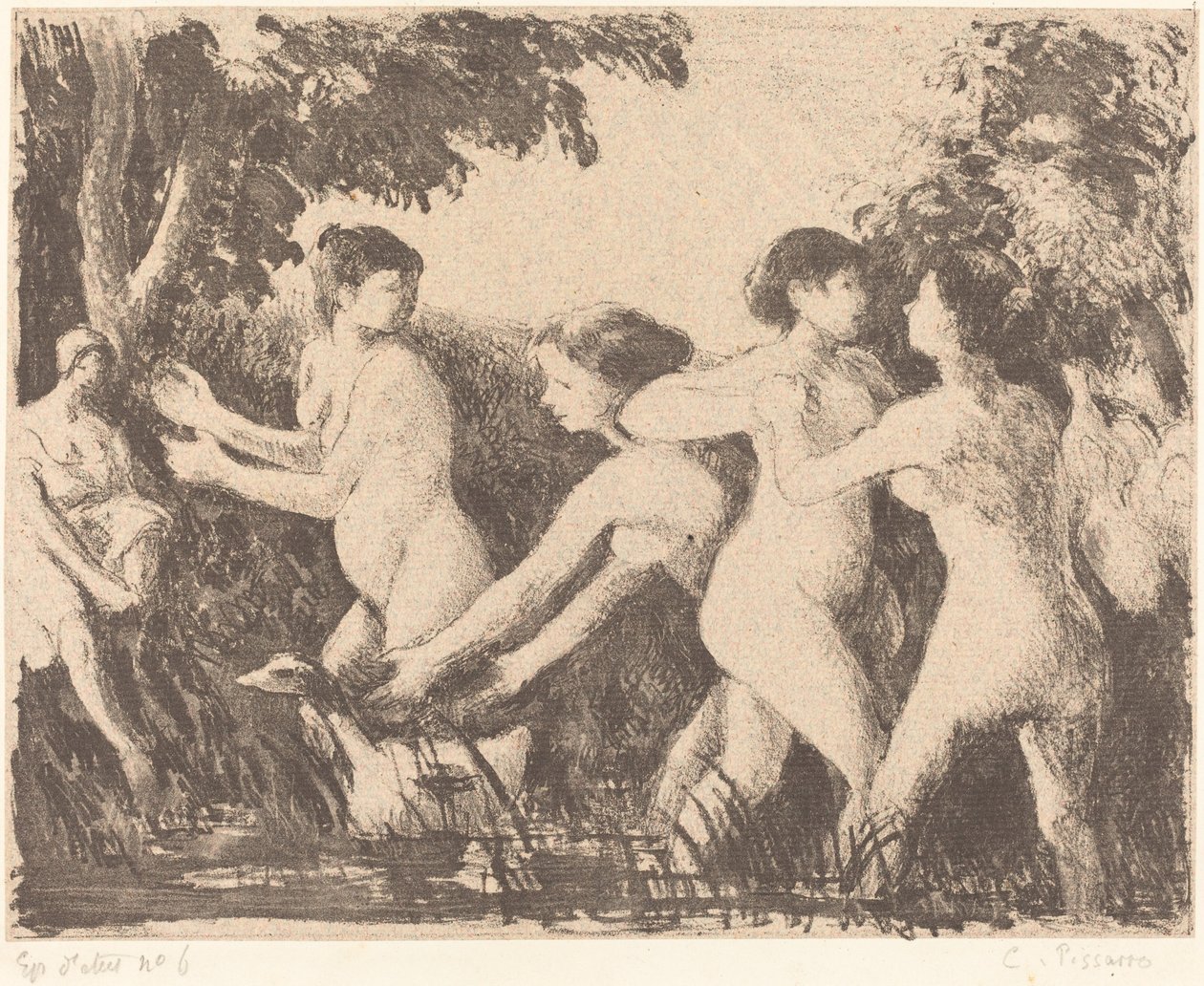 Baigneuses luttant Bathers Wrestling, c. 1896. av Camille Pissarro