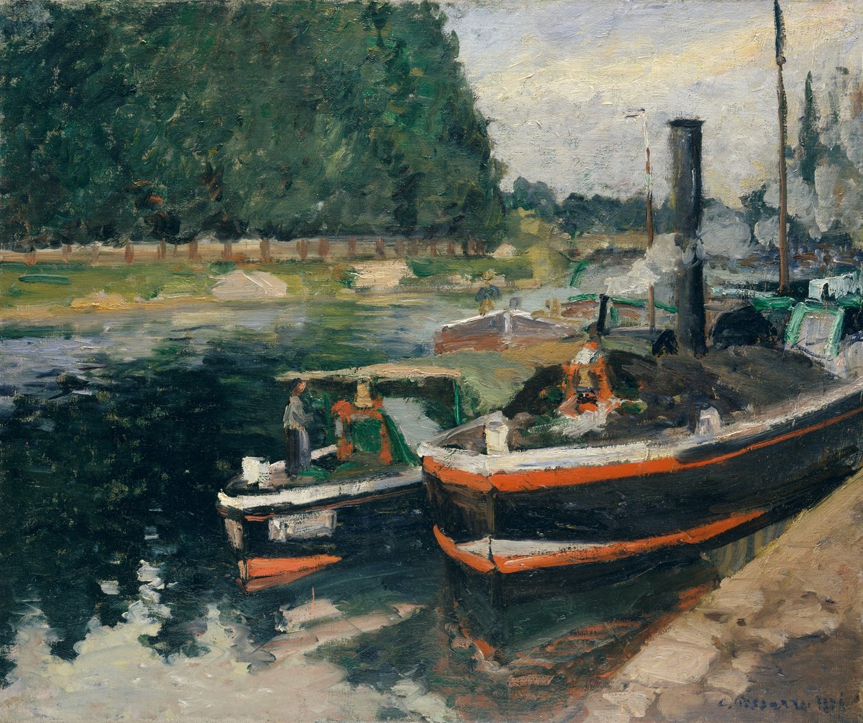 Pråmar vid Pontoise, 1876. av Camille Pissarro