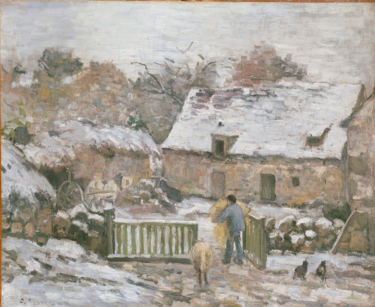 Farm at Montfoucault: Snow Effect, 1874-1876 av Camille Pissarro
