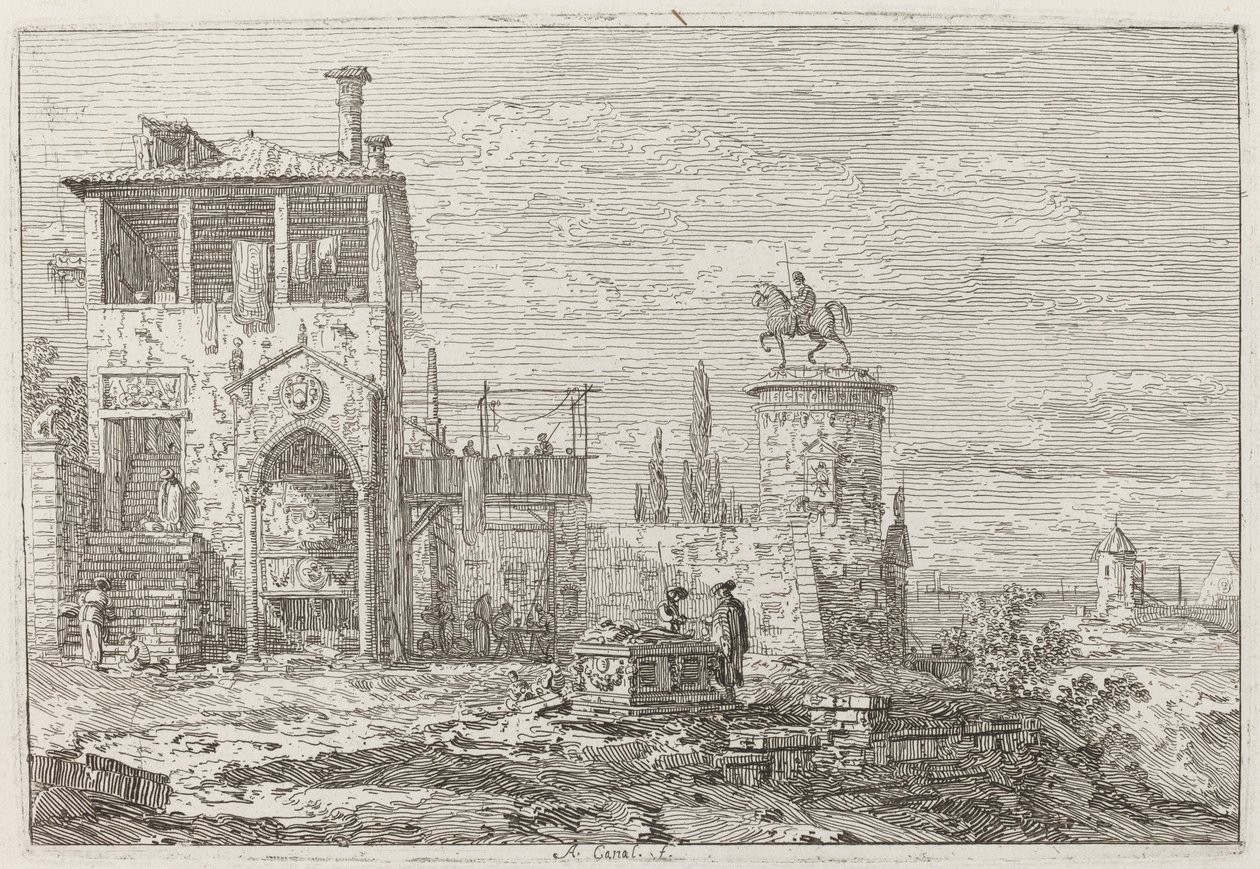 Ridsportmonumentet [överst till höger] av Canaletto