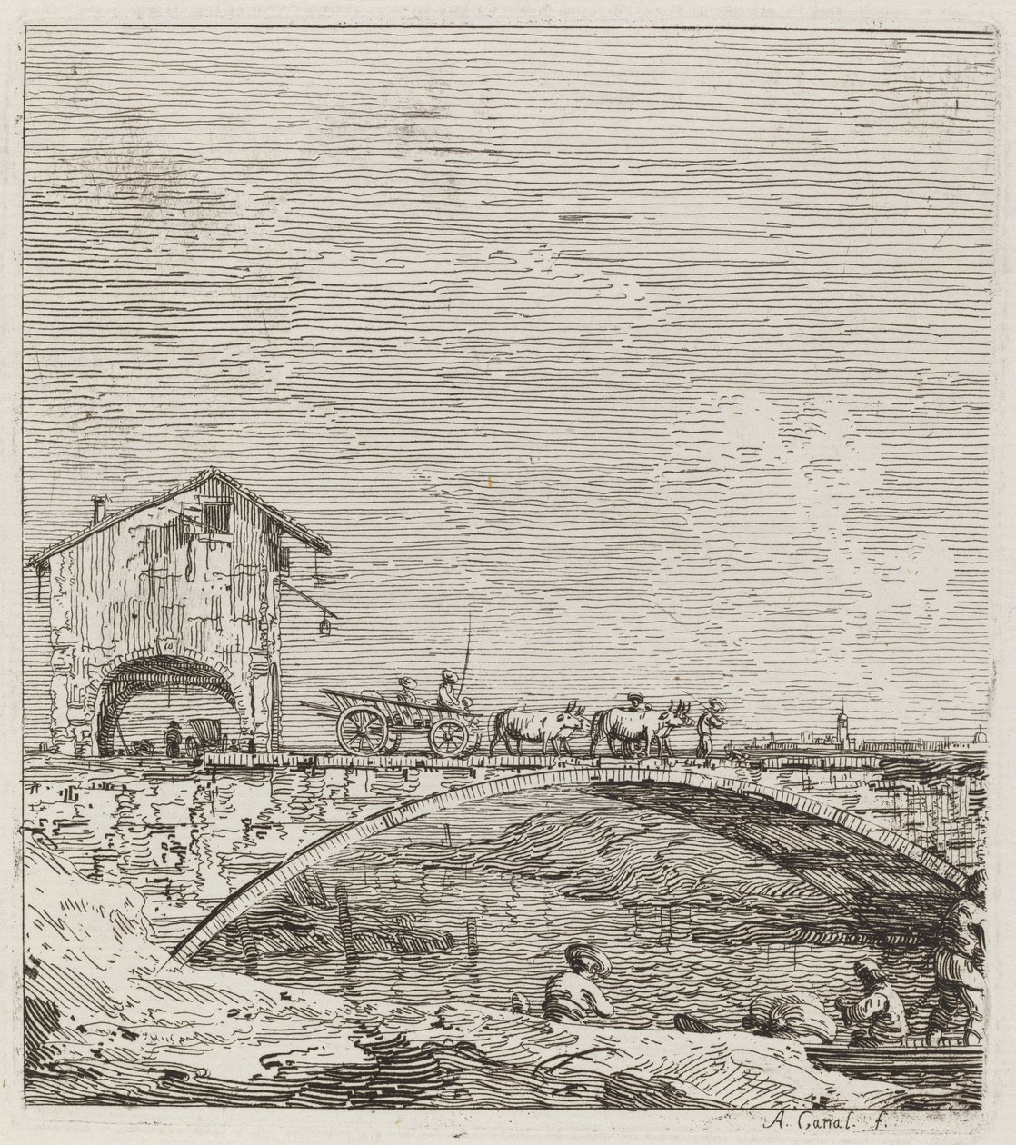 Vagn som passerar över en bro av Canaletto