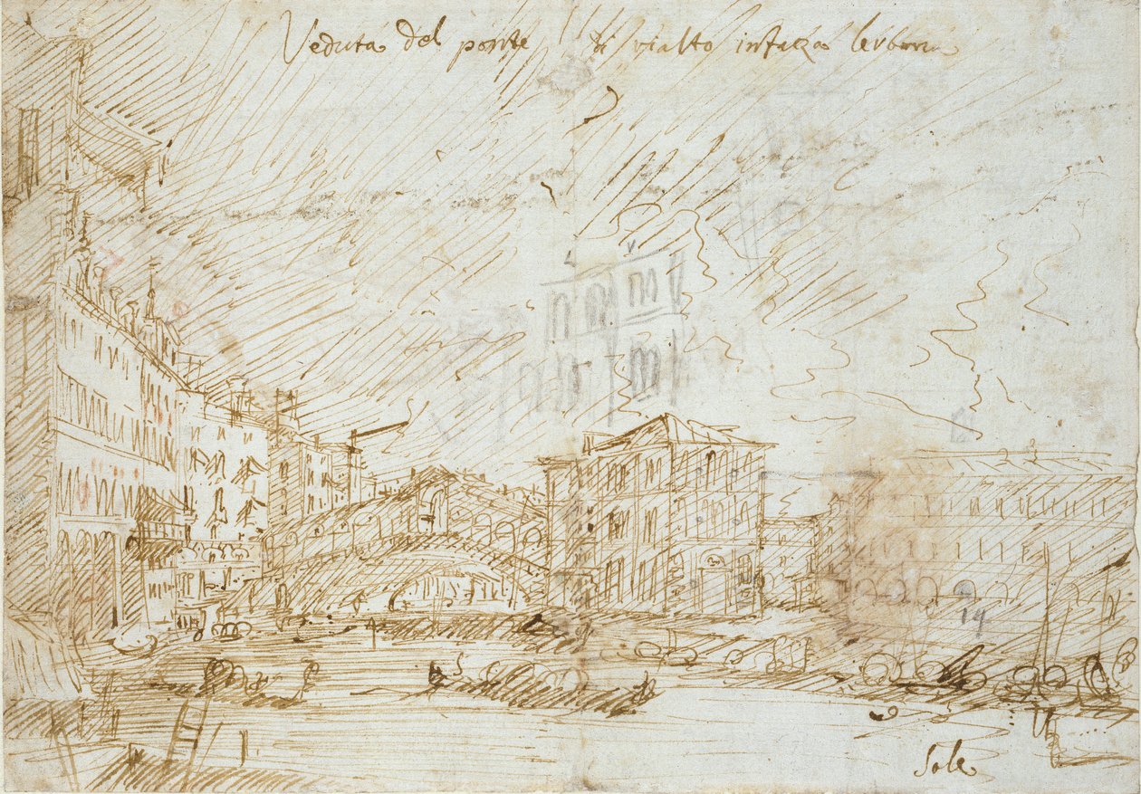 Venedig: Ponte di Rialto, mitten av 1700-talet av Canaletto