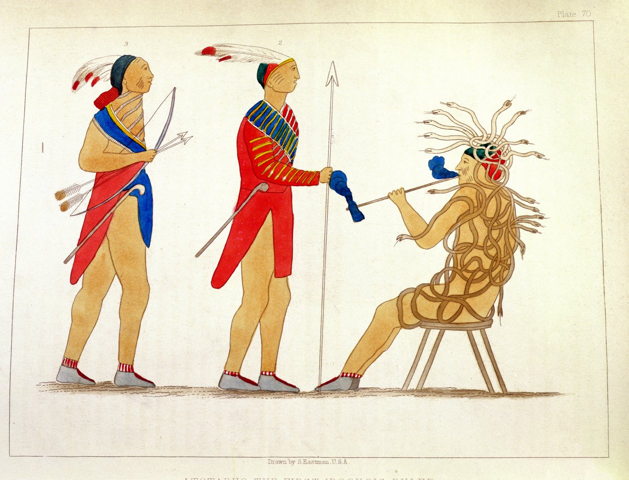Atotarho, den första Iroouols härskare, från "Information Respecting the History, Condition and Prospects of the Indian Tribes of the United States" av Henry R. Schoolcraft, publicerad 1853 av Captain Seth Eastman