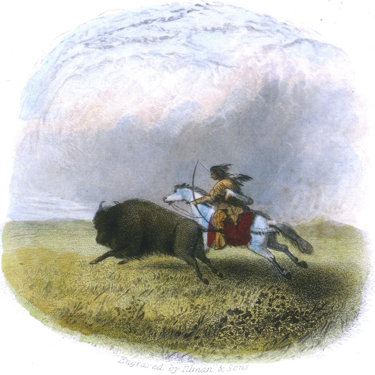Buffeljakt, graverad av Tilman und Sons, 1853 av Captain Seth Eastman