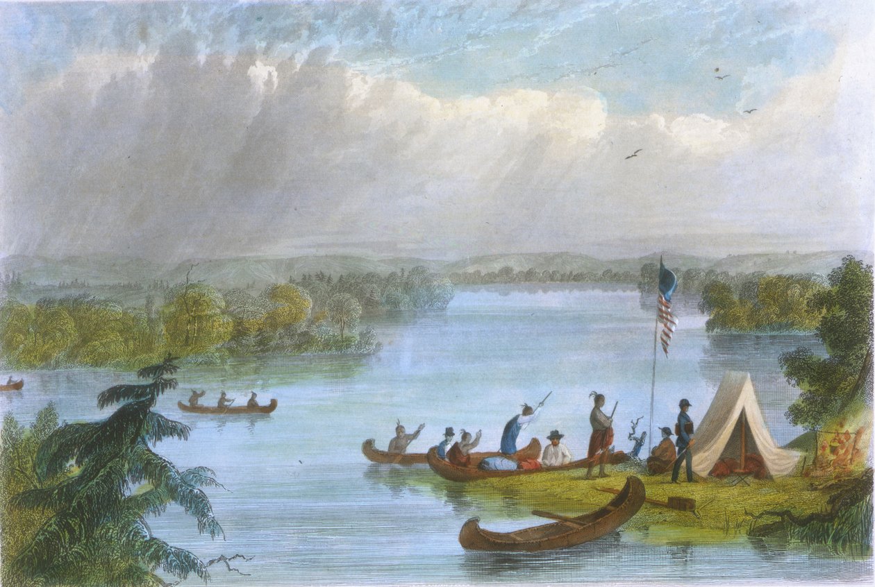 Lake Itasca, 1853 (färg litho) av Captain Seth Eastman