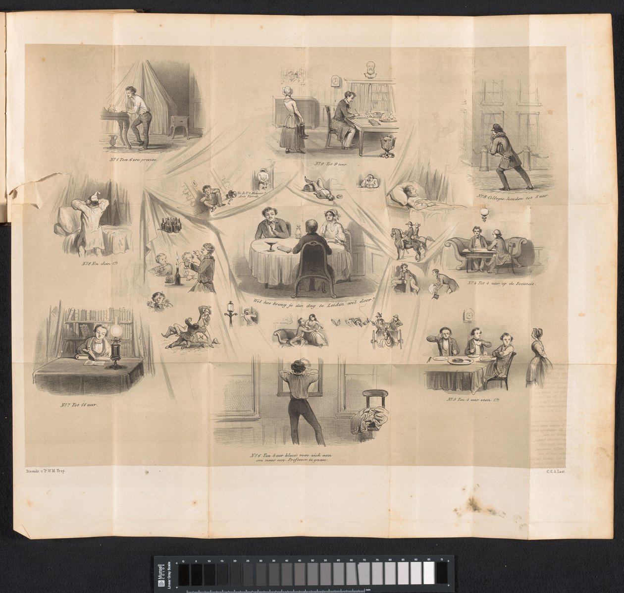 Tecknad i Leiden studentalmanacka, 1853 av Carel Christiaan Antony Last
