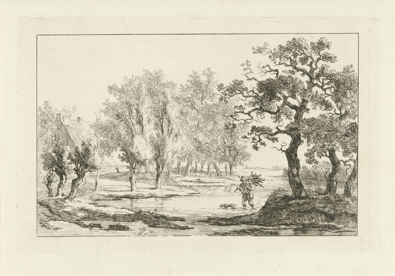 Flodlandskap med en vedsamlare av Carel Lodewijk Hansen