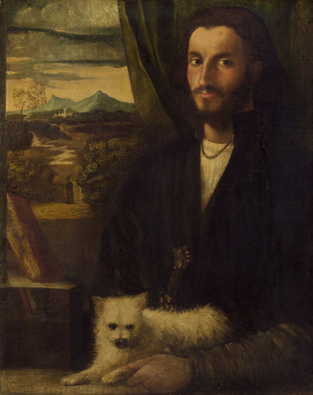 Porträtt av en man med en hund av Cariani
