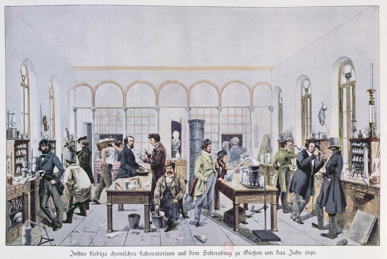 Utsikt över baron Justus von Liebigs (1803-73) kemilaboratorium ca 1840 i Giessen av Carl Friedrich Wilhelm Trautschold