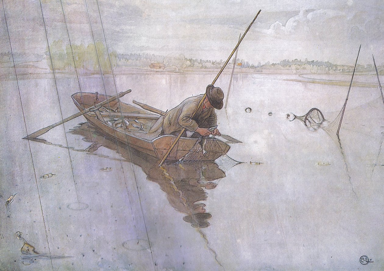 Johan fångar en fin gädda av Carl Larsson