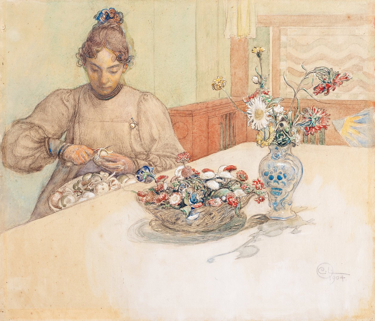 Karin skalar äpplen av Carl Larsson
