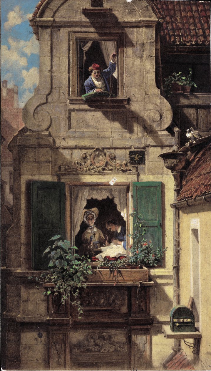Det avlyssnade kärleksbrevet, ca 1855-60 av Carl Spitzweg