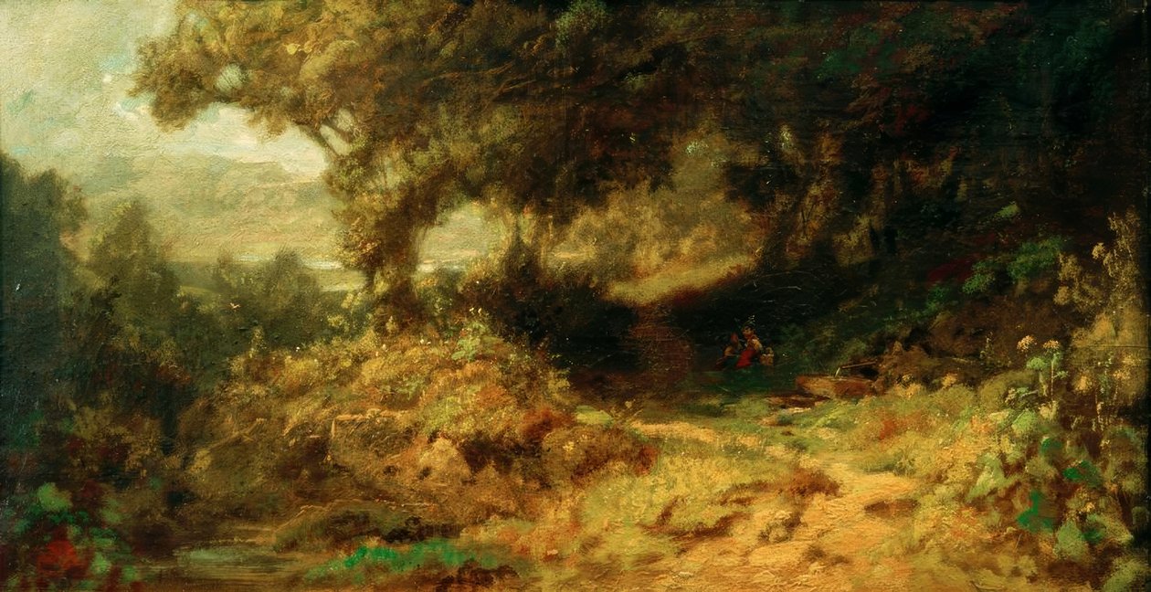 Skogslandskap (barn som vilar vid fontänen) av Carl Spitzweg