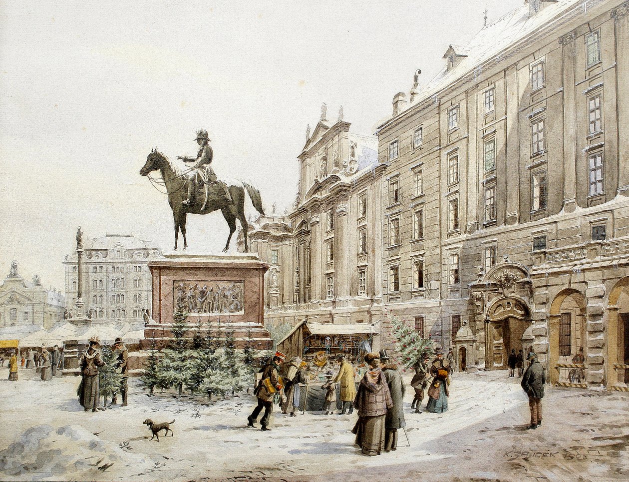 A Christmas market in Am Hof Vienna. av Carl Wenzel Zajicek