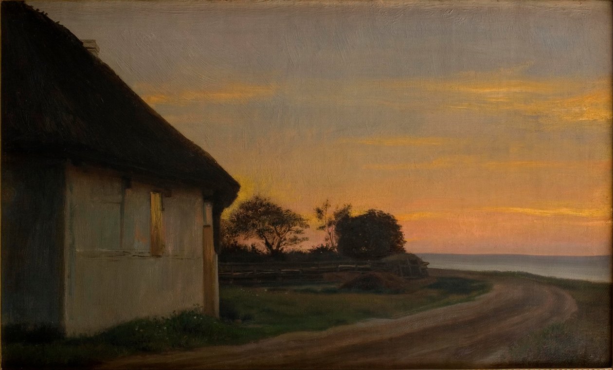 Evening lanscape with a house and garden by the sea. Ellekilde av Carl Heinrich Bloch