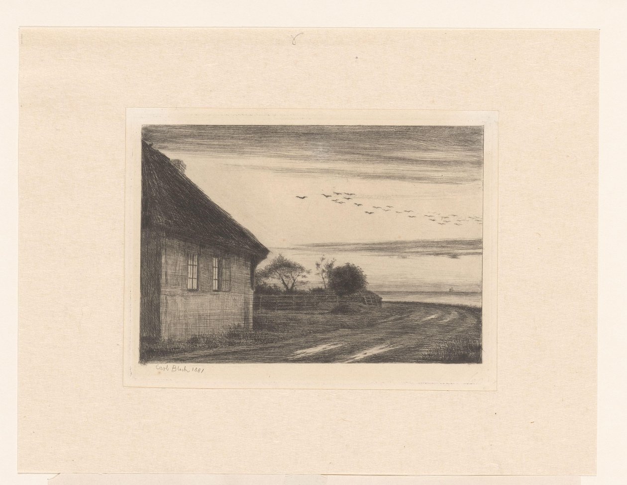 Hus på landsväg vid vattnet av Carl Bloch