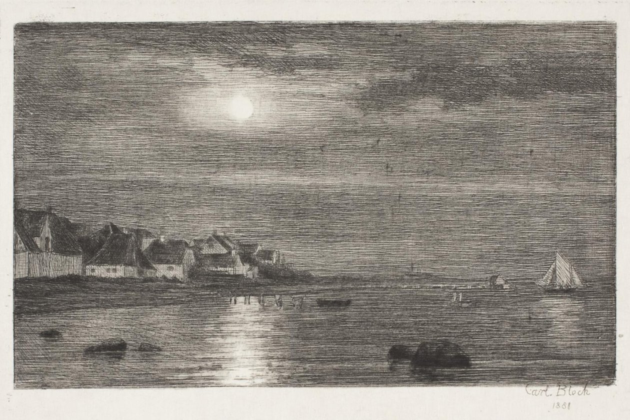Strandavsnitt vid Hellebæk. Månsken av Carl Bloch