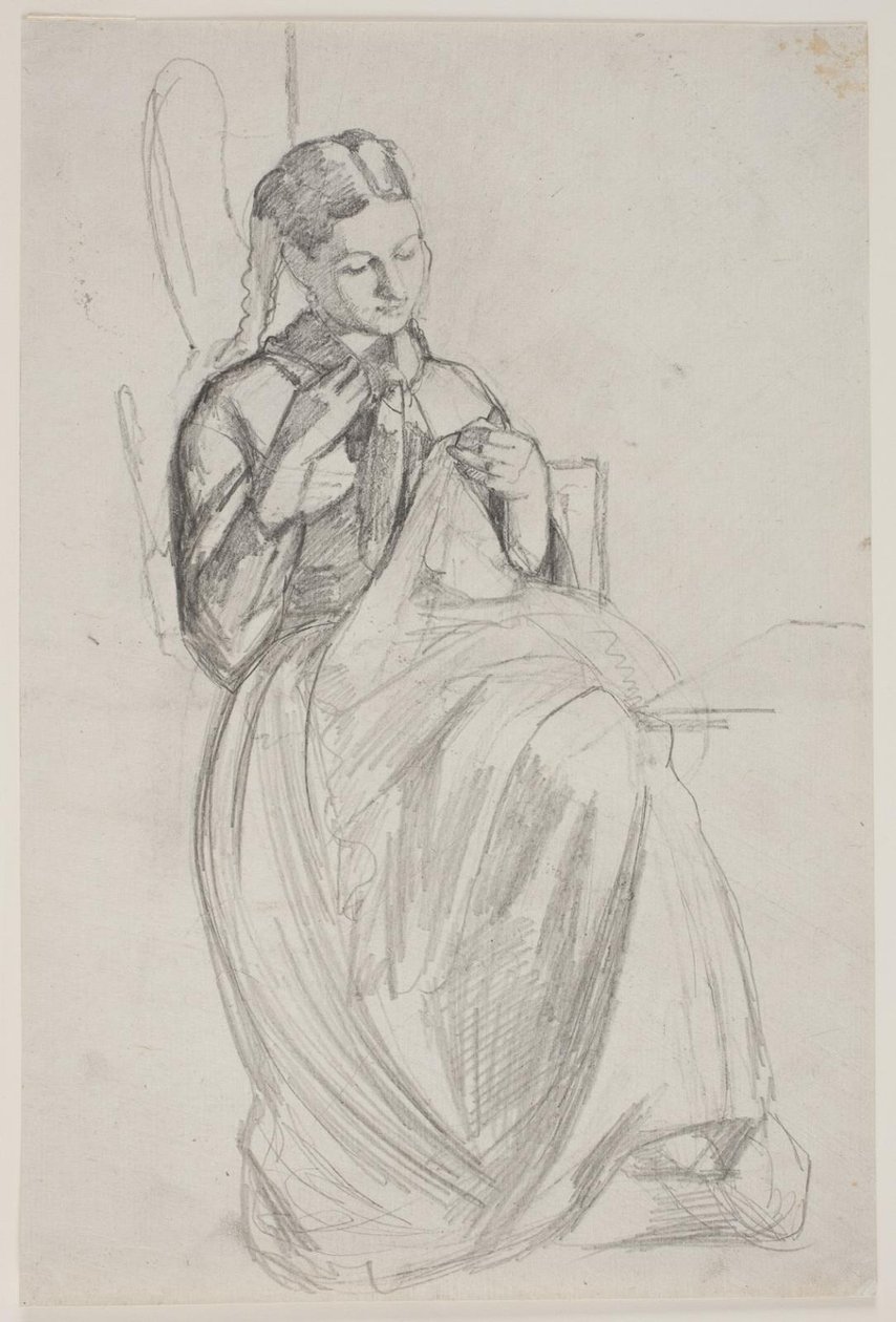Sewing Girl (konstnärens fru) av Carl Bloch