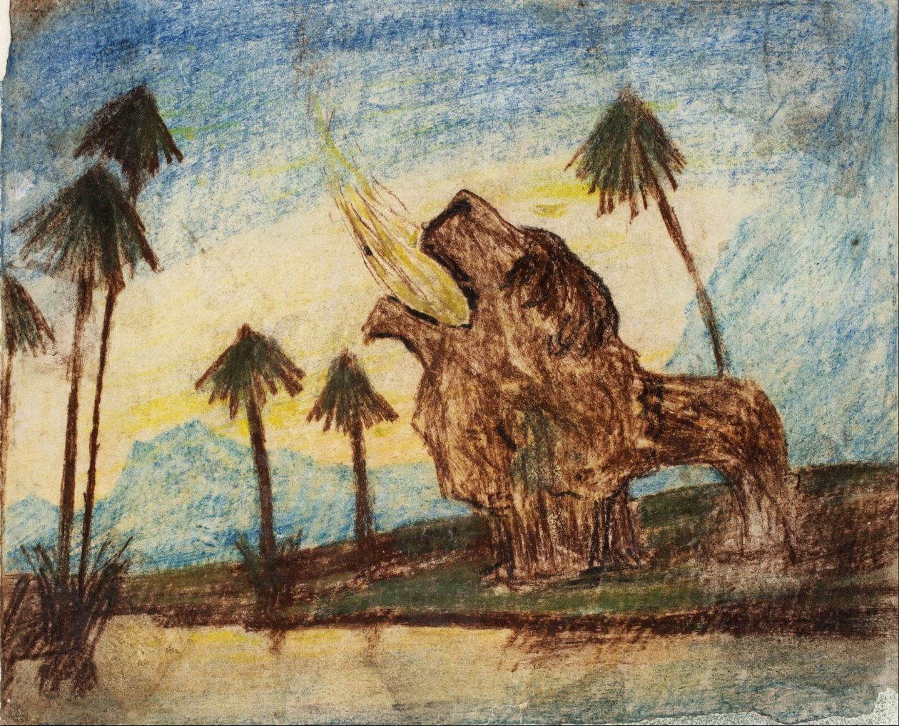 Utan titel (landskap med lejon) av Carl Fredrik Hill