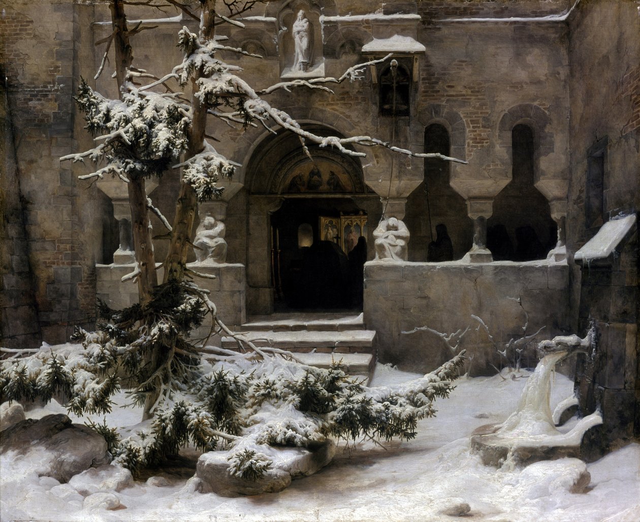 Klosterträdgård i snö av Carl Friedrich Lessing